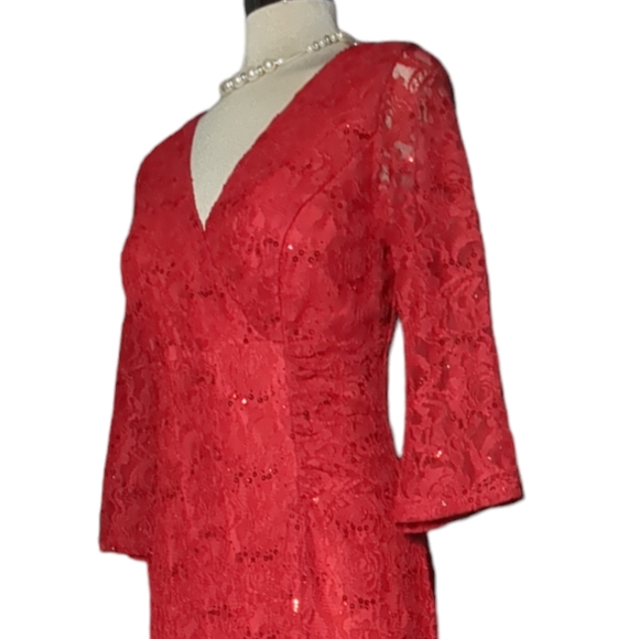 *New* EUREKA USA Luxury Red Lace Sparkling Maxi Dress Size XL - Picture 6 of 16